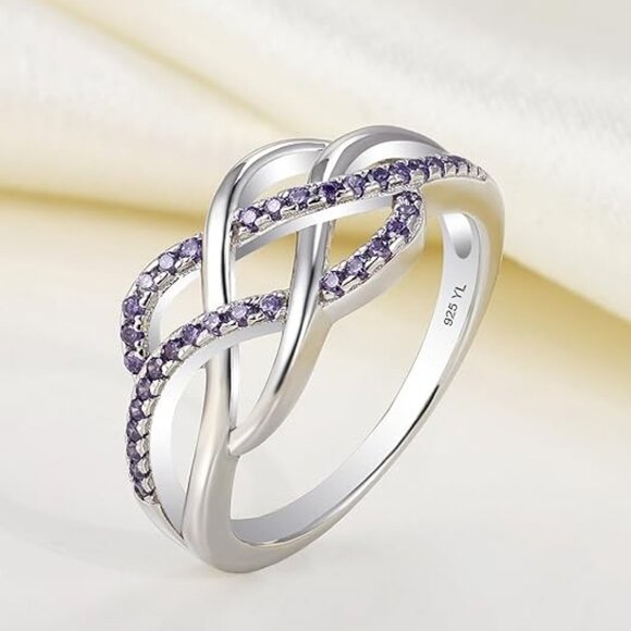 YL Celtic Knot Rings Twisted Knot Ring Birthstone Infinity Rings - Amethyst- Feb - Picture 4 of 6